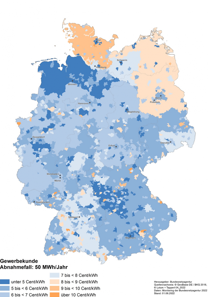 Netzentgelte für Gewerbe in Deutschland