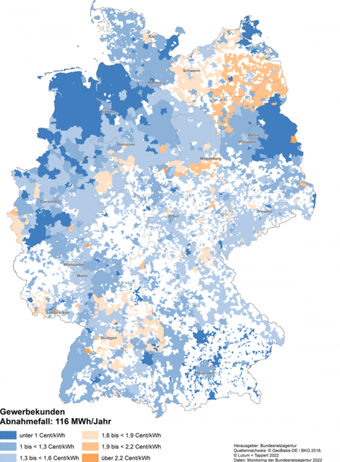 Netzentgelte für Gewerbe in Deutschland